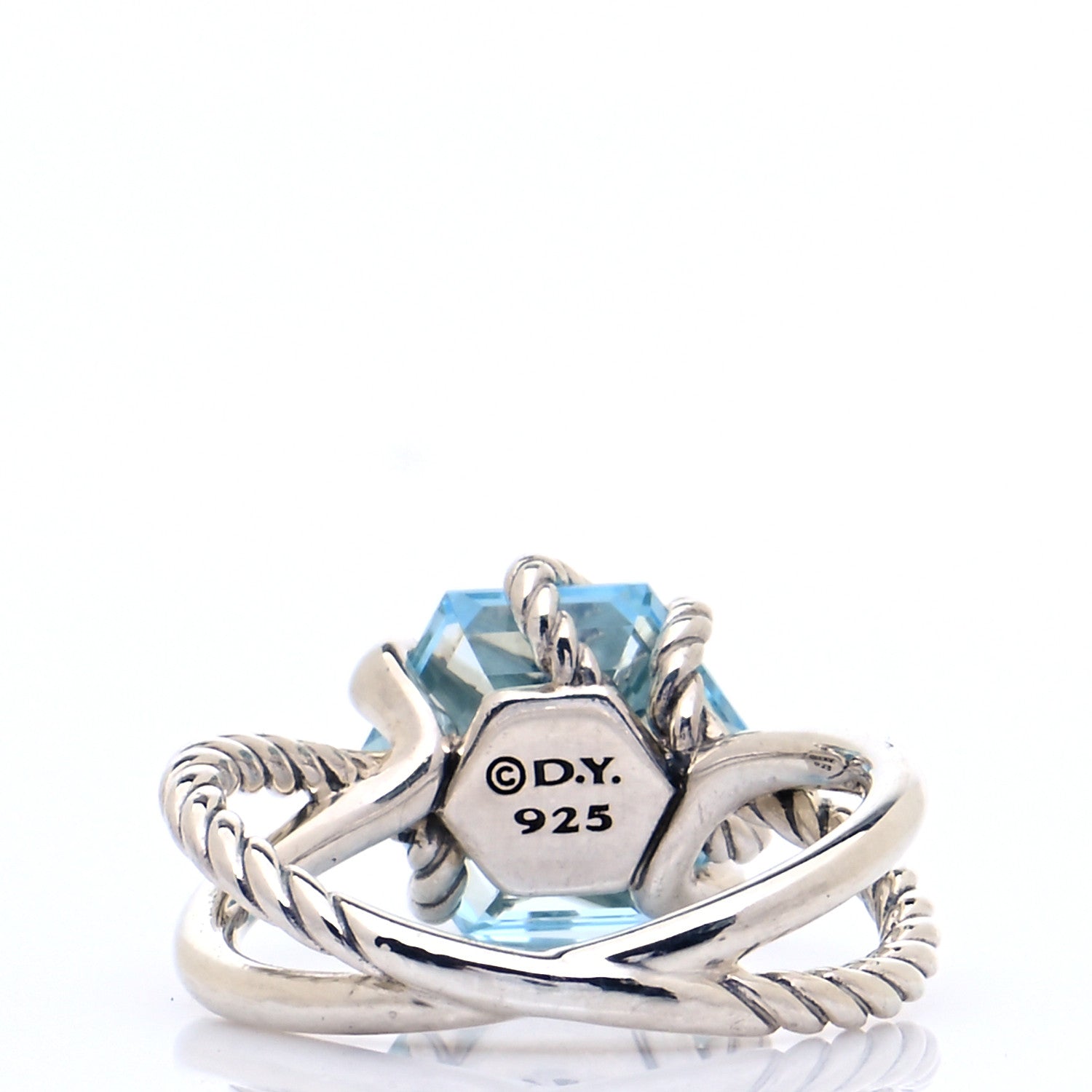 David Yurman Sterling Silver Diamond Blue Topaz 10mm Cable Wrap Ring 54 7 5 of 6