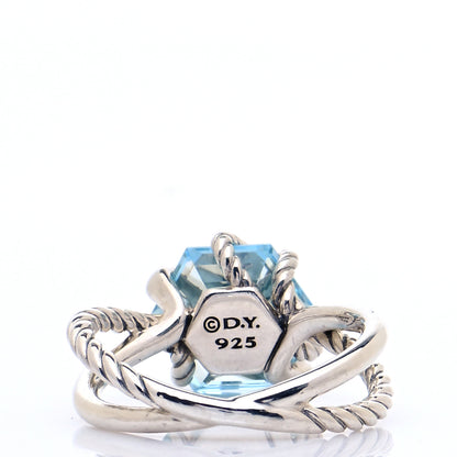 David Yurman Sterling Silver Diamond Blue Topaz 10mm Cable Wrap Ring 54 7 5 of 6