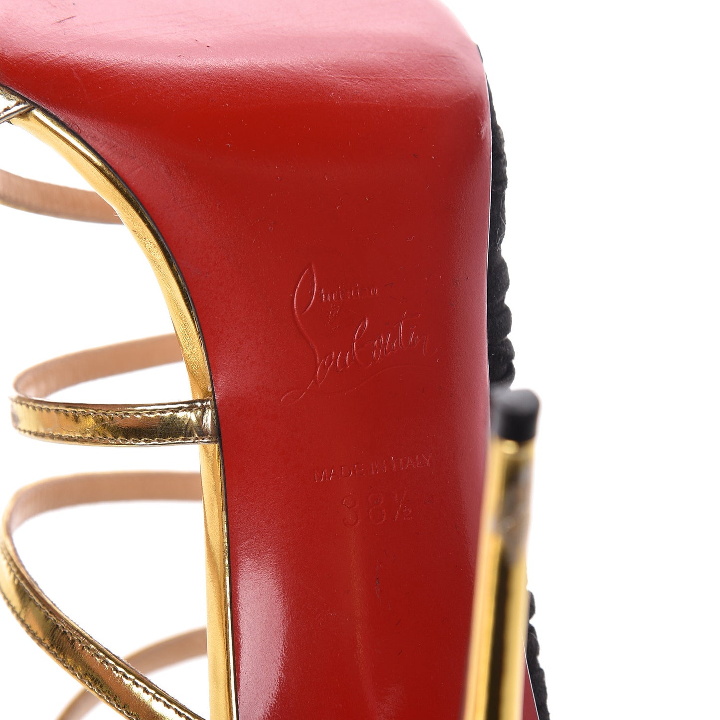 Specchio Veau Velours Tina Cage 100 Ankle Strap Sandals 38.5 Gold Black