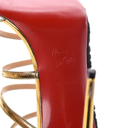 Christian Louboutin Specchio Veau Velours Tina Cage 100 Ankle Strap Sandals 38.5 Gold Black 6 of 10