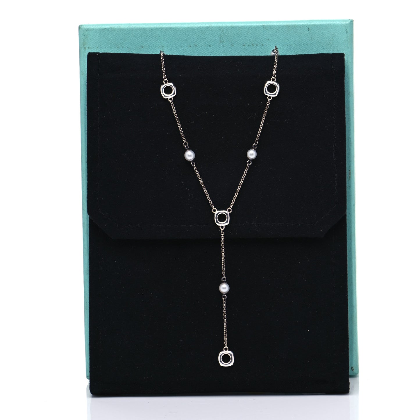 Sterling Silver Pearl Cushion Lariat Necklace