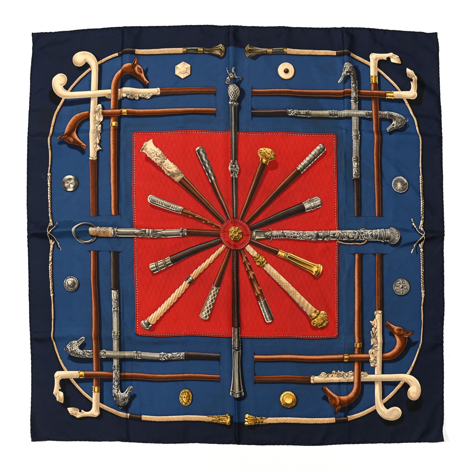 Hermes Silk Cannes Et Pommeaux Scarf 90 1 of 5