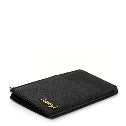 Saint Laurent Grained Calfskin Monogram 5 Fragments Zip Pouch Card Holder Black 4 of 7