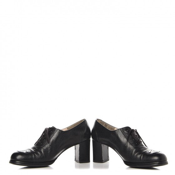 Calfskin CC Cap Toe Lace Up Oxfords 37 Black