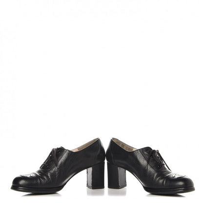 Chanel Calfskin CC Cap Toe Lace Up Oxfords 37 Black 6 of 13