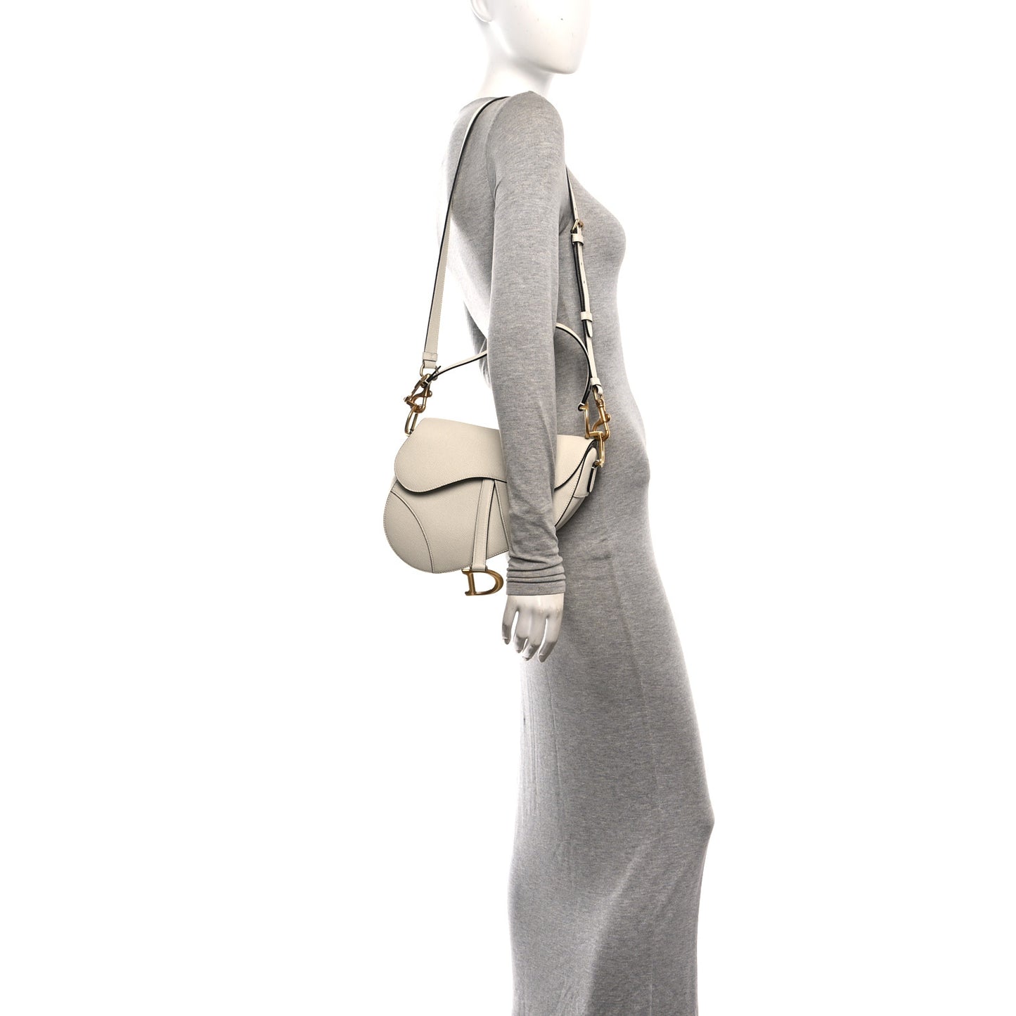 Grained Calfskin Saddle Bag With Strap Latte