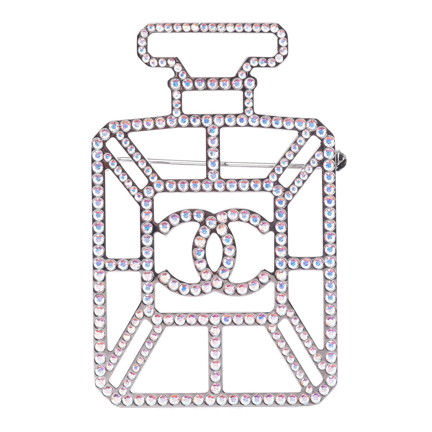 Ruthenium Crystal Perfume Bottle CC Brooch Iridescent Pink