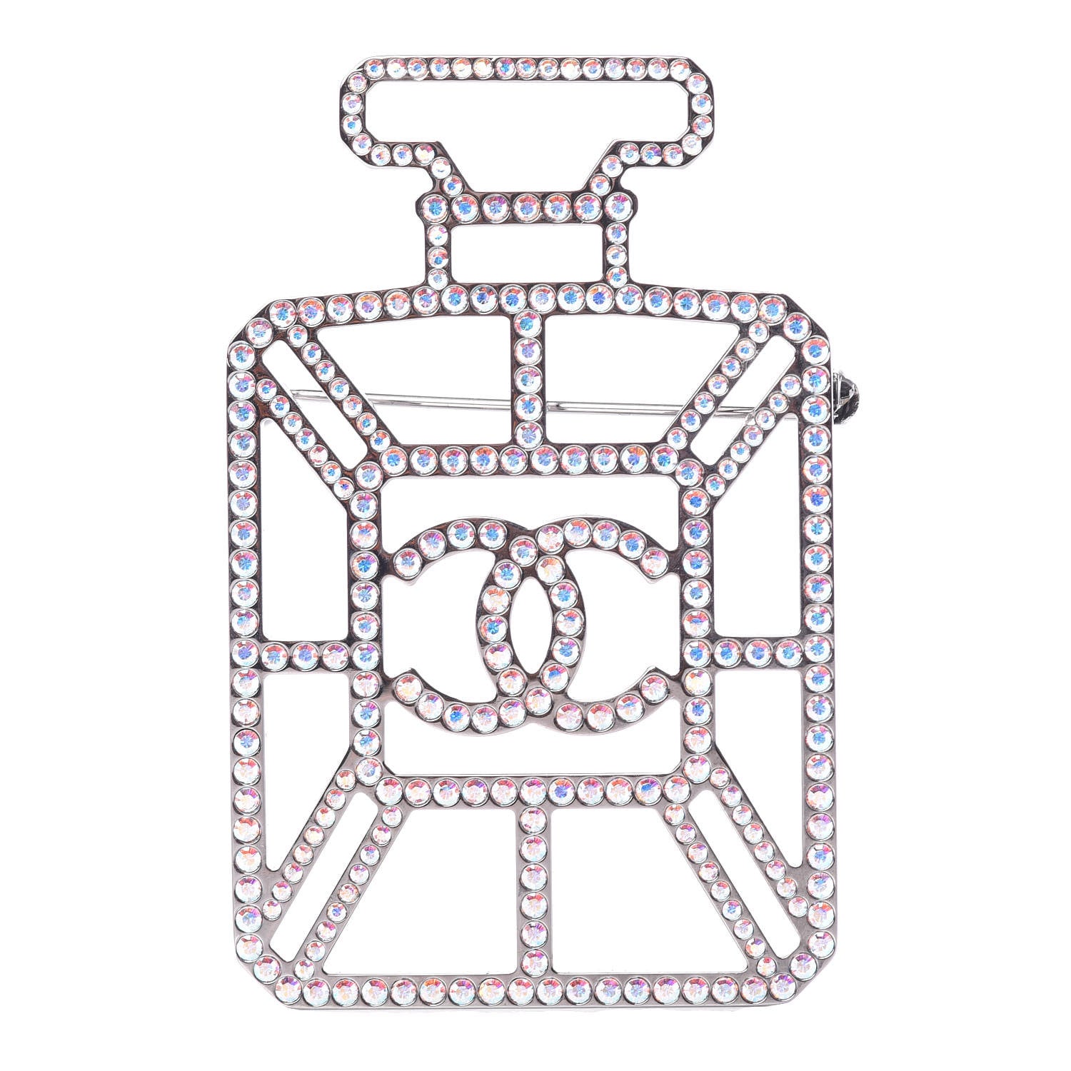 Chanel Ruthenium Crystal Perfume Bottle CC Brooch Iridescent Pink 1 of 4