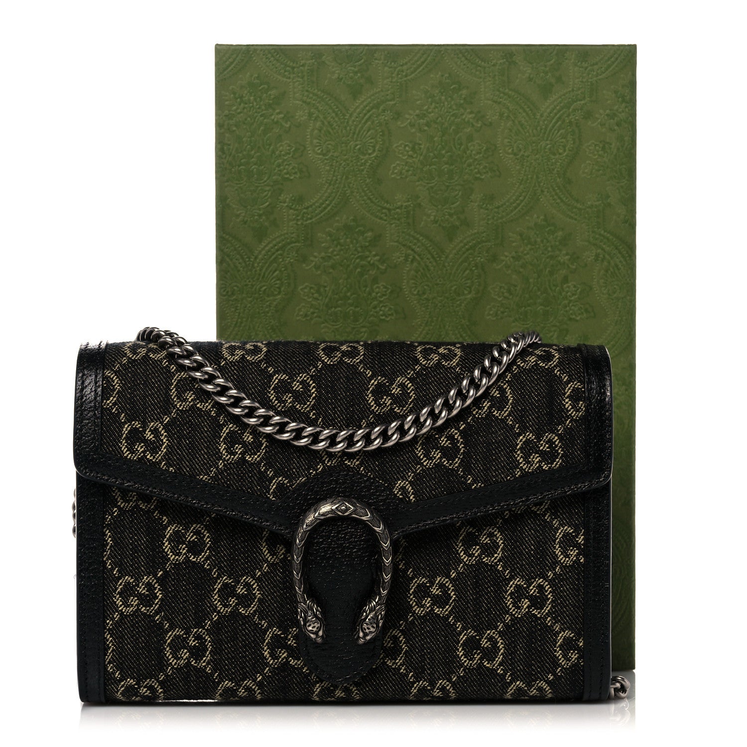 Gucci Jacquard Black Denim GG Monogram Mini Dionysus Chain Wallet Black Ivory 10 of 10