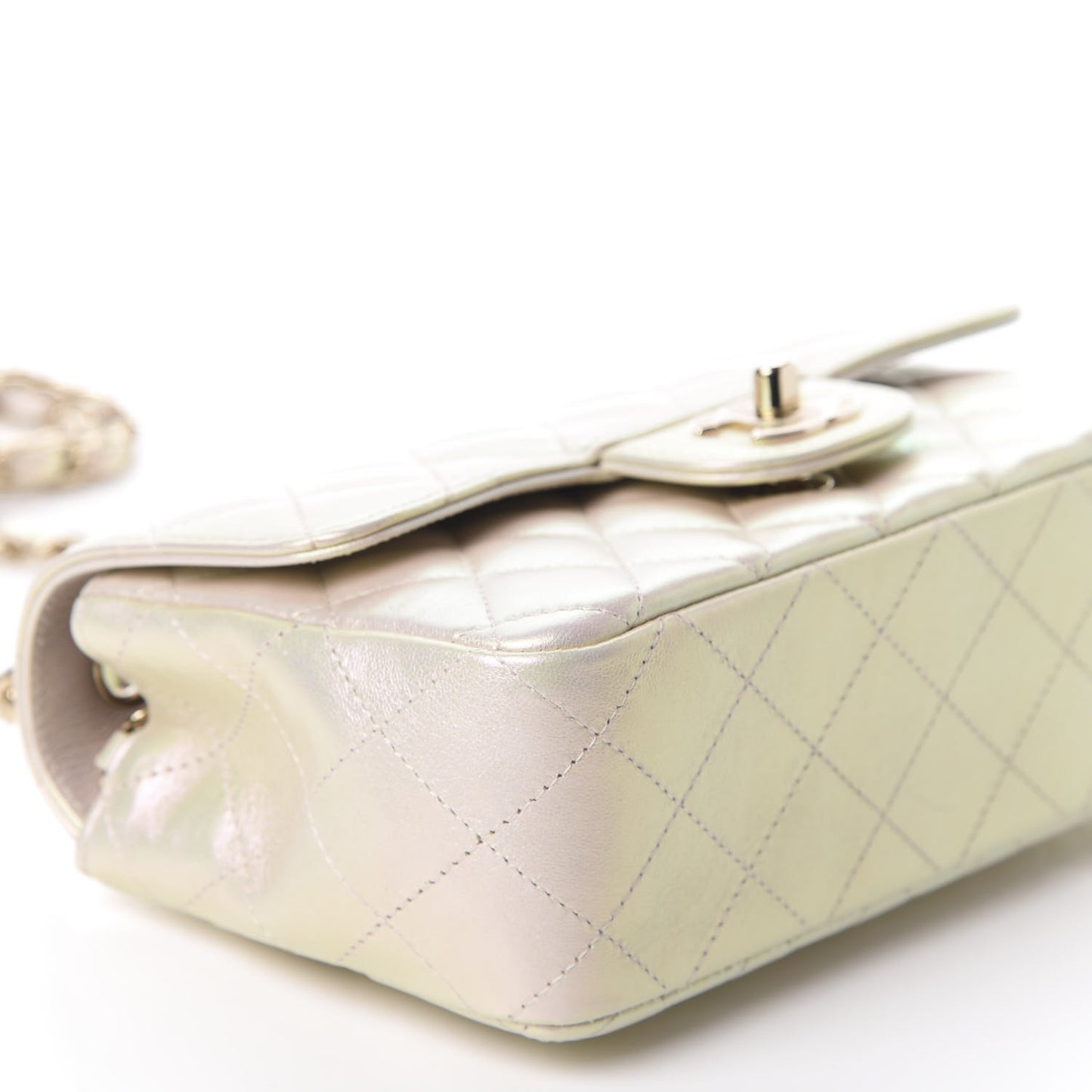 Iridescent Lambskin Quilted Mini Rectangular Flap Ivory