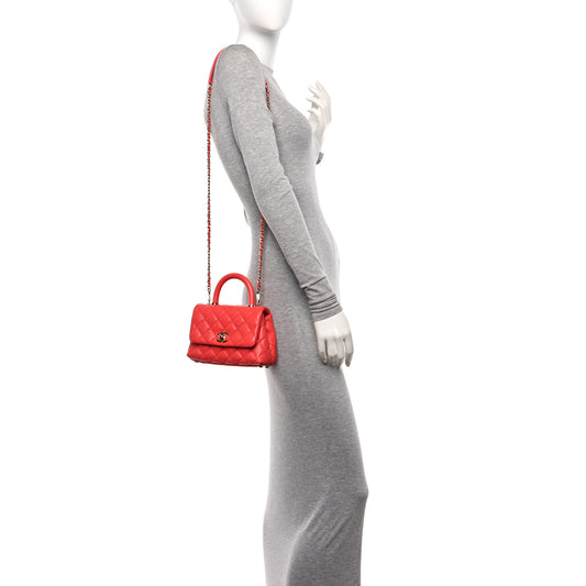 Caviar Quilted Extra Mini Coco Handle Flap Red