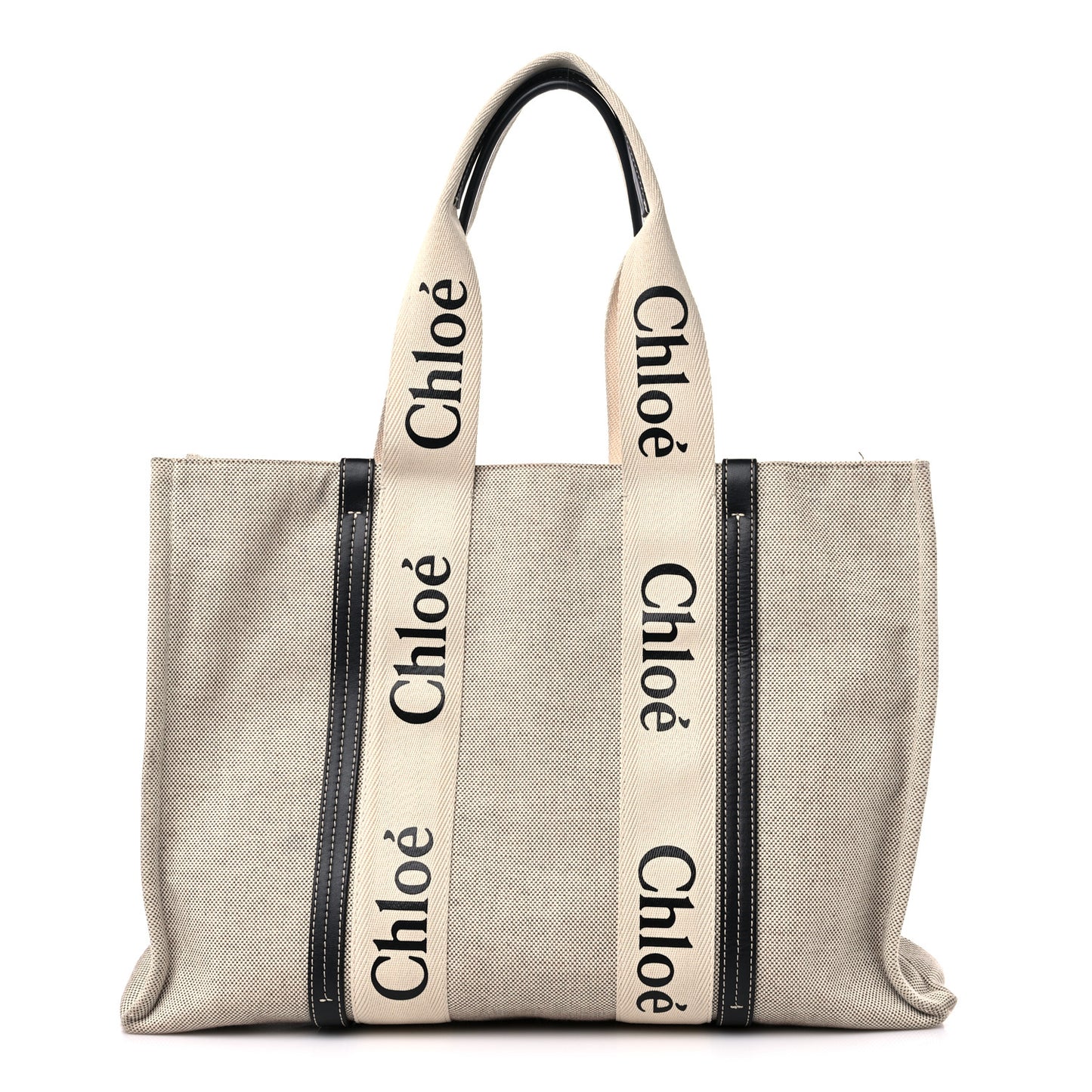 Cotton Calfskin Large Woody Ribbon Tote White Black
