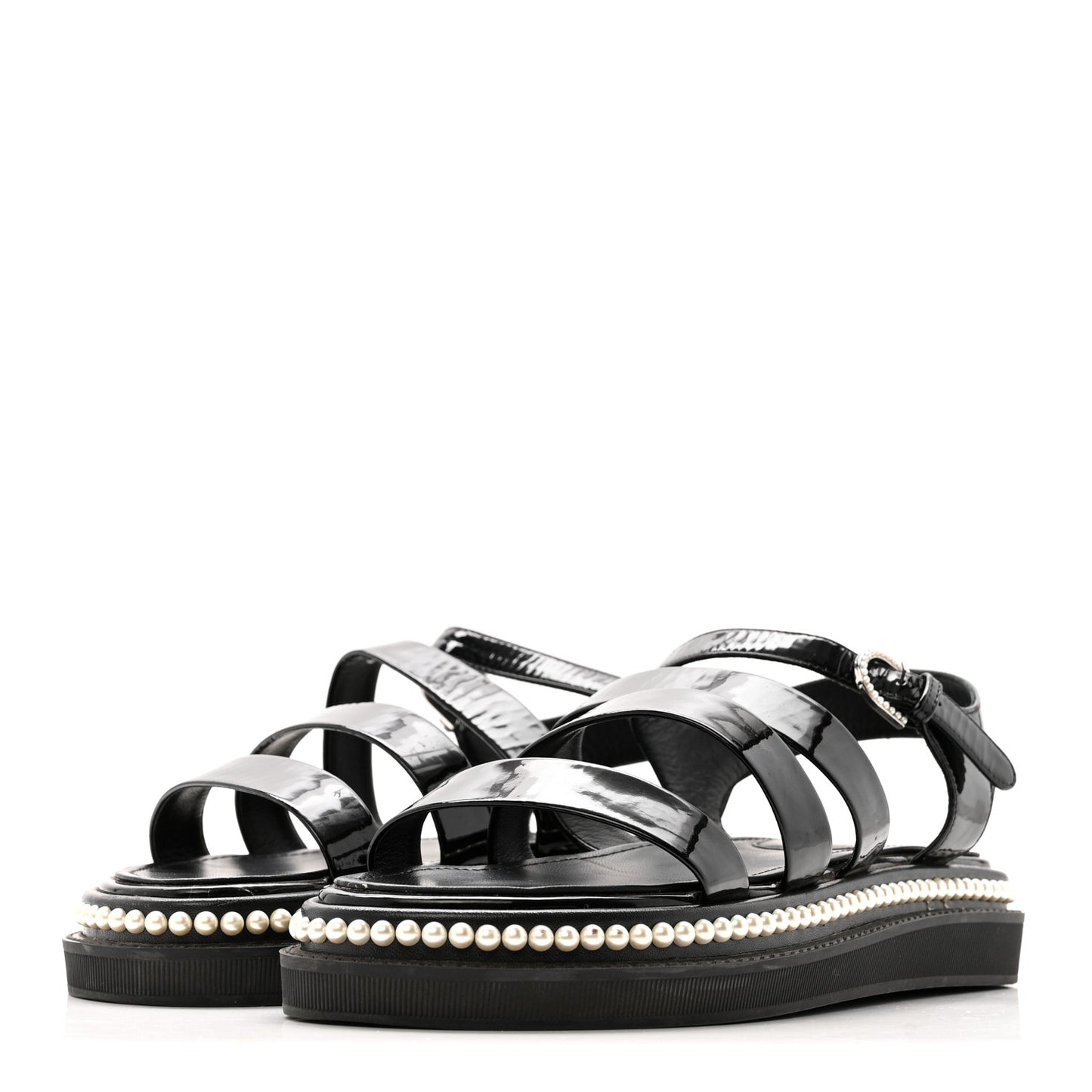 Patent Calfskin Pearl Platform Sandals 39 Black
