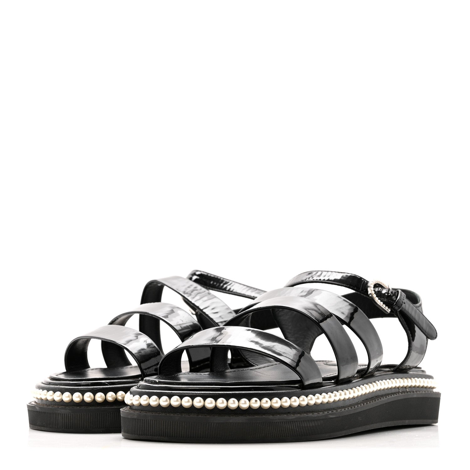 Chanel Patent Calfskin Pearl Platform Sandals 39 Black 4 of 12