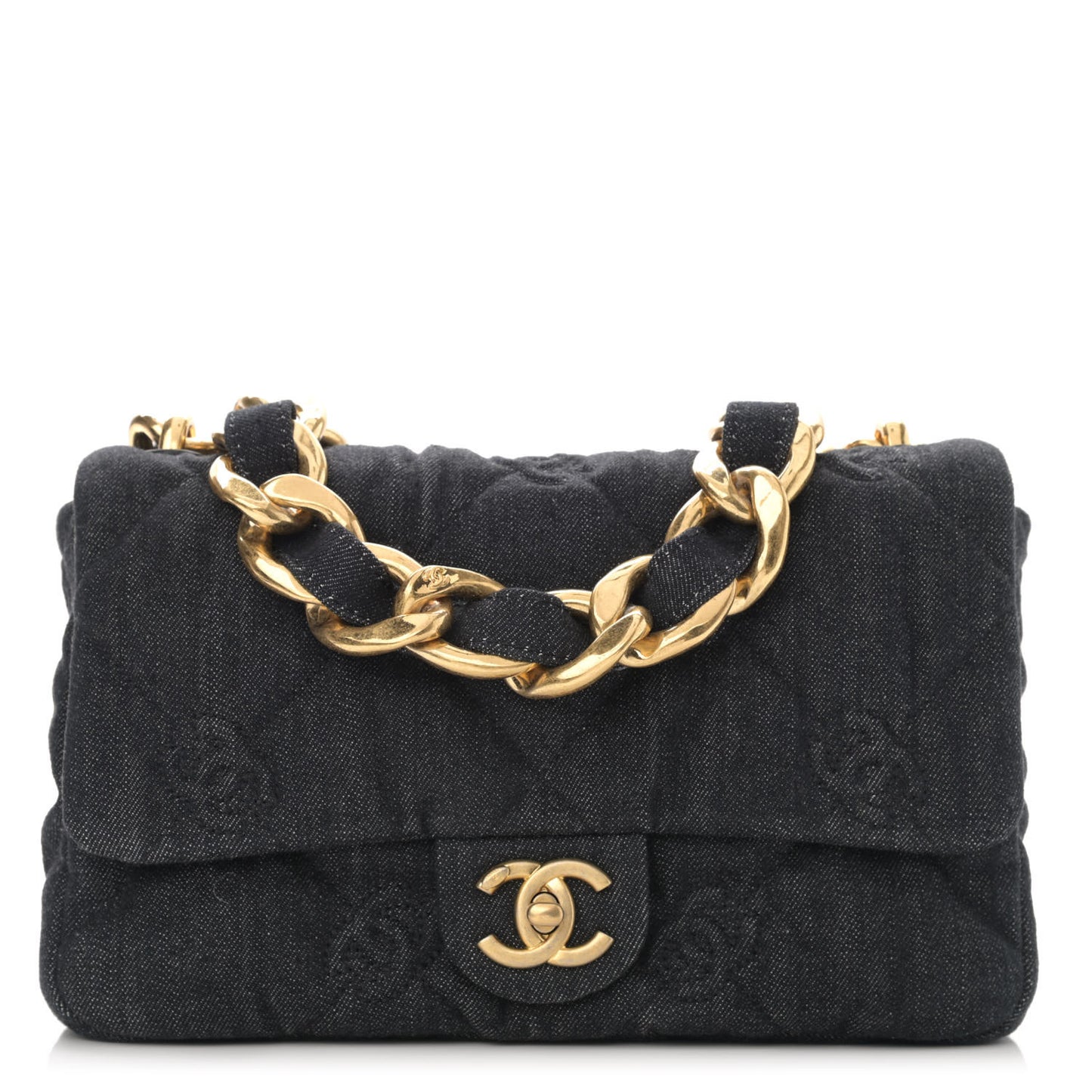 Denim Quilted Medium Funky Town Flap Black