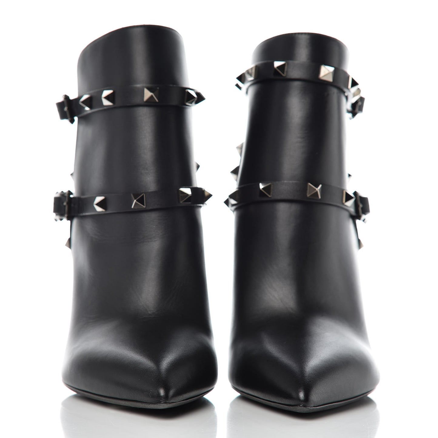 Calfskin Rockstud Double Buckle 100mm Ankle Boots 39 Black