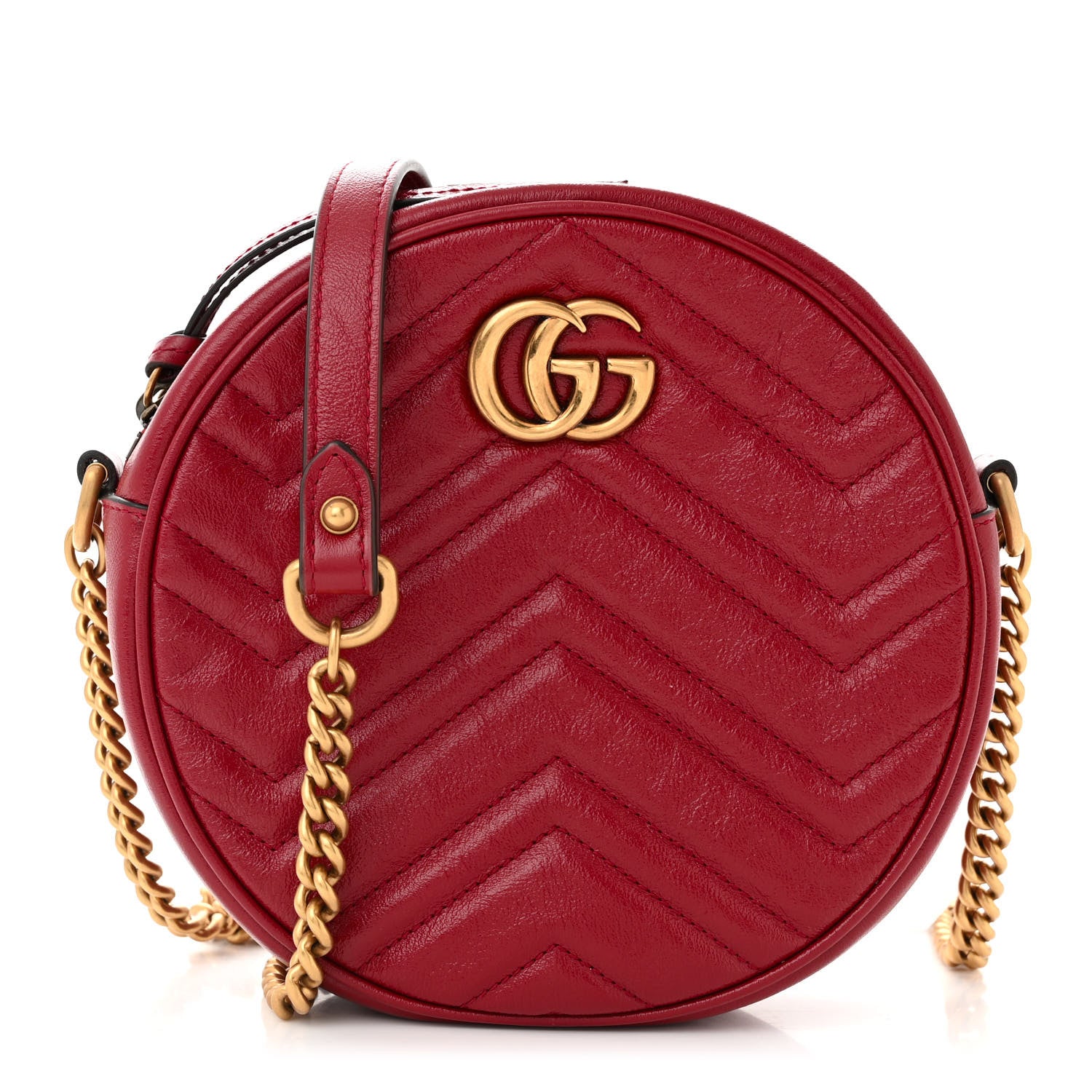 Gucci Glazed Calfskin Matelasse Heart Mini GG Marmont Round Shoulder Bag Romantic Cerise 1 of 10