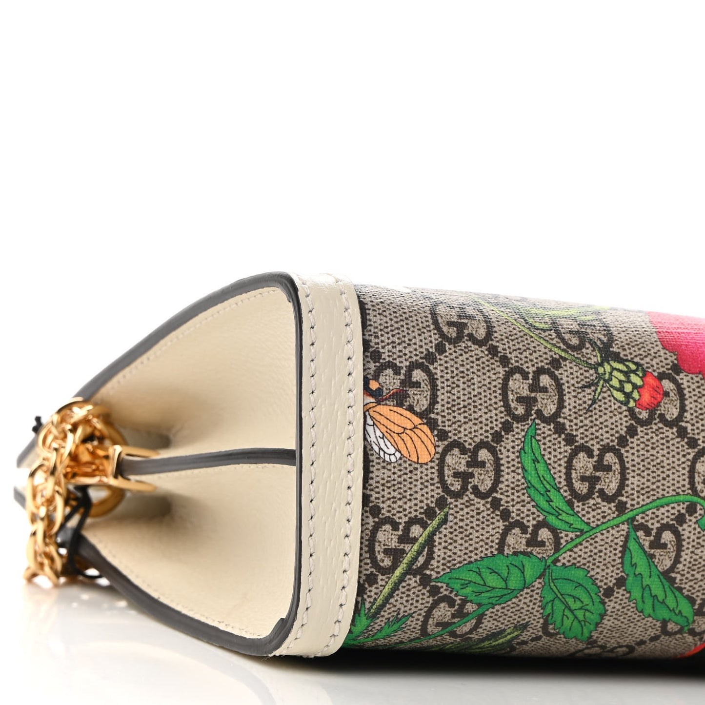 GG Supreme Monogram Flora Web Small Ophidia Chain Shoulder Bag White