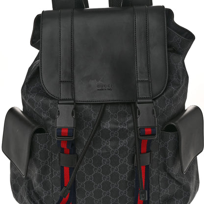 Gucci Soft GG Supreme Monogram Calfskin Web Double Buckle Backpack Black 8 of 10