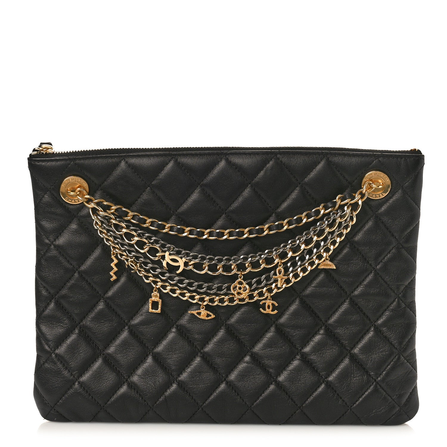 Chanel Lambskin Quilted Egyptian Amulet Zipped Pouch Black 1 of 8
