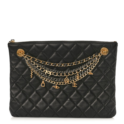 Chanel Lambskin Quilted Egyptian Amulet Zipped Pouch Black 1 of 8