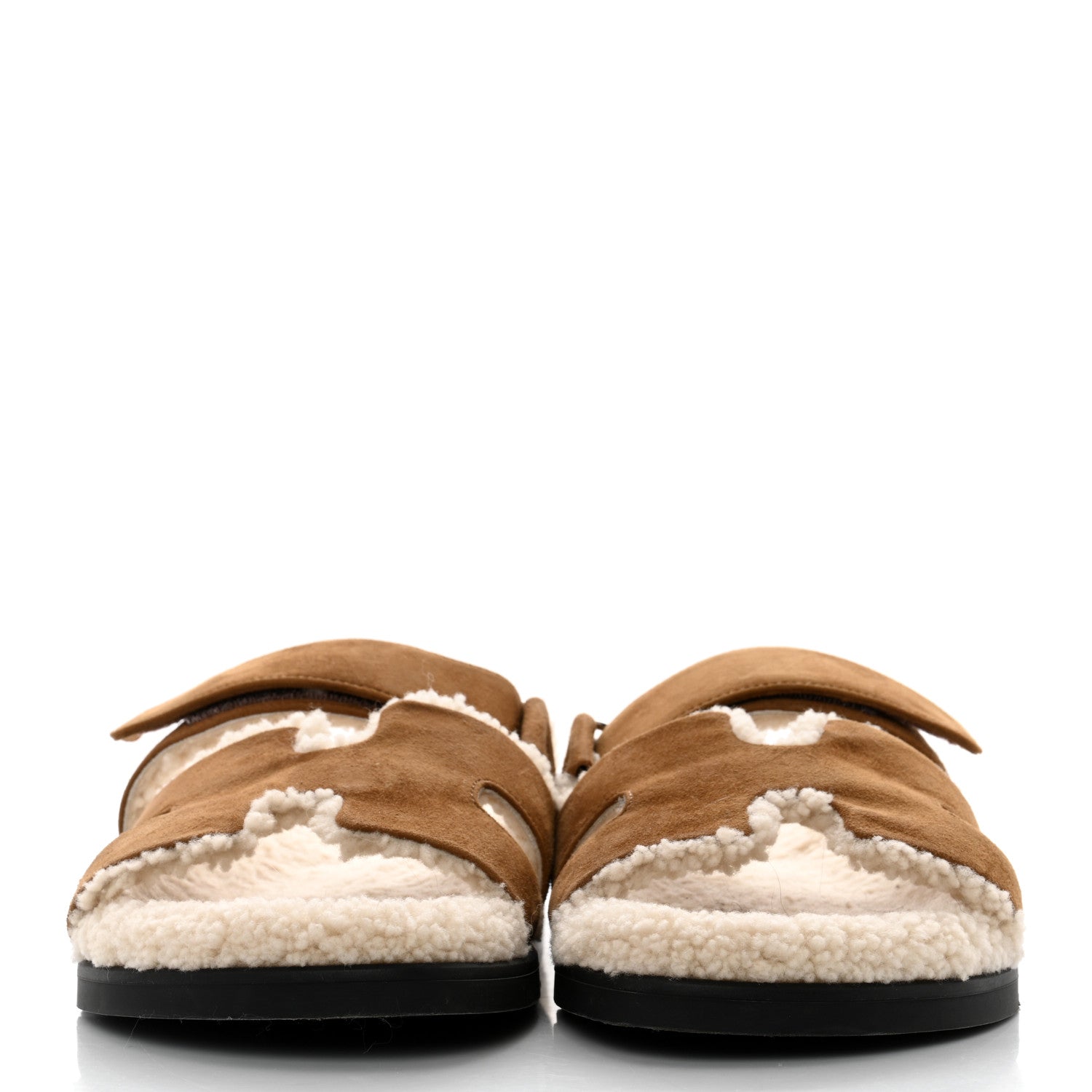 Hermes Suede Goatskin Woolskin Mens Chypre Sandals 41 Brun Fume Ecru 2 of 9