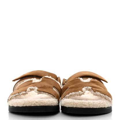 Hermes Suede Goatskin Woolskin Mens Chypre Sandals 41 Brun Fume Ecru 2 of 9