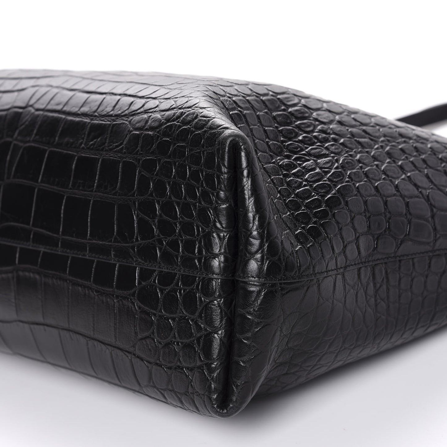 Calfskin Crocodile Embossed Shopping Tote Black