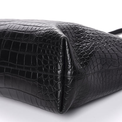 Saint Laurent Calfskin Crocodile Embossed Shopping Tote Black 7 of 10