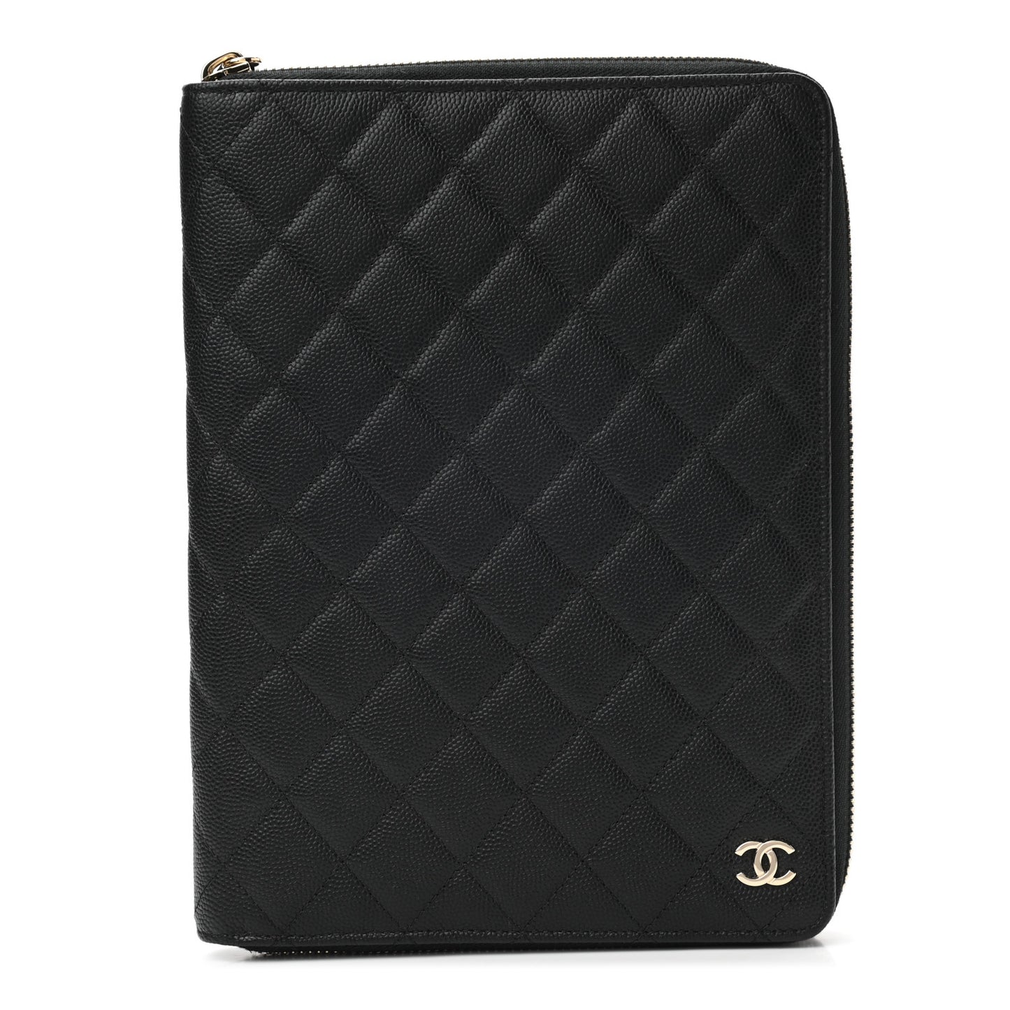 Caviar Quilted Zip Around Notebook Agenda Cover Black