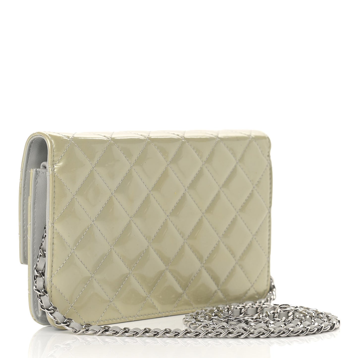 Patent Quilted Brilliant Wallet On Chain WOC Silver