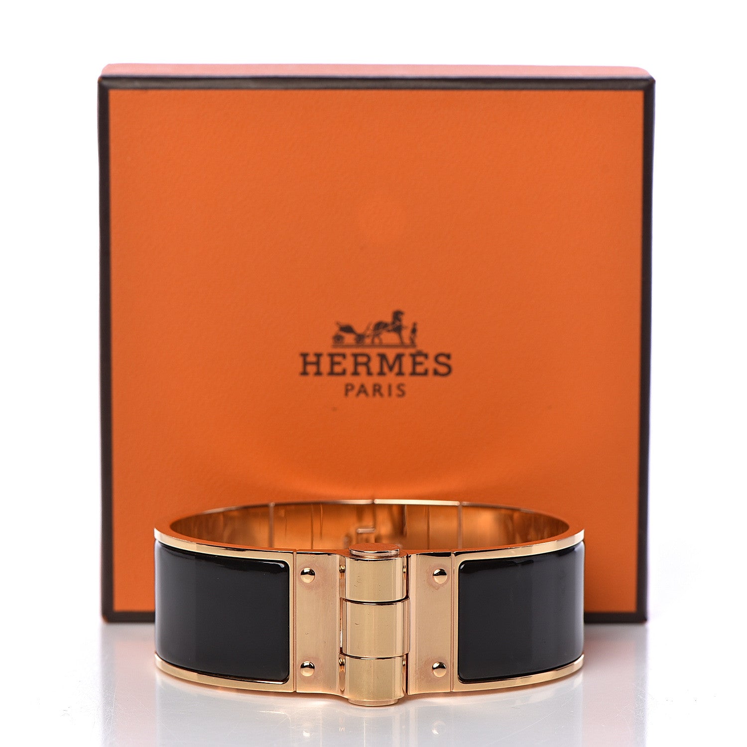 Hermes Enamel Charniere Uni Wide Hinged Bracelet M Black 5 of 5