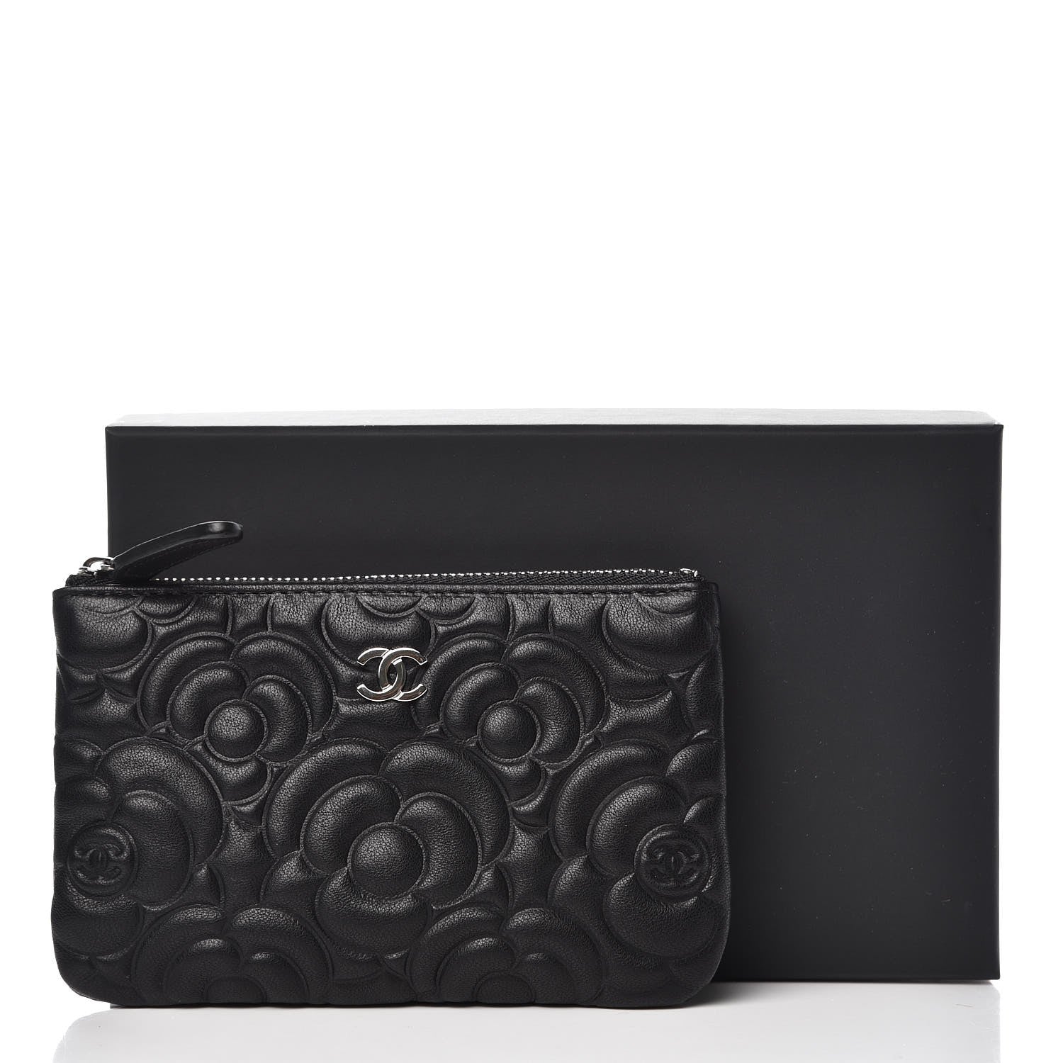 Chanel Goatskin Camellia Embossed Cosmetic Pouch Black 7 of 7