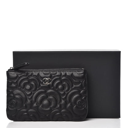 Chanel Goatskin Camellia Embossed Cosmetic Pouch Black 8 of 10