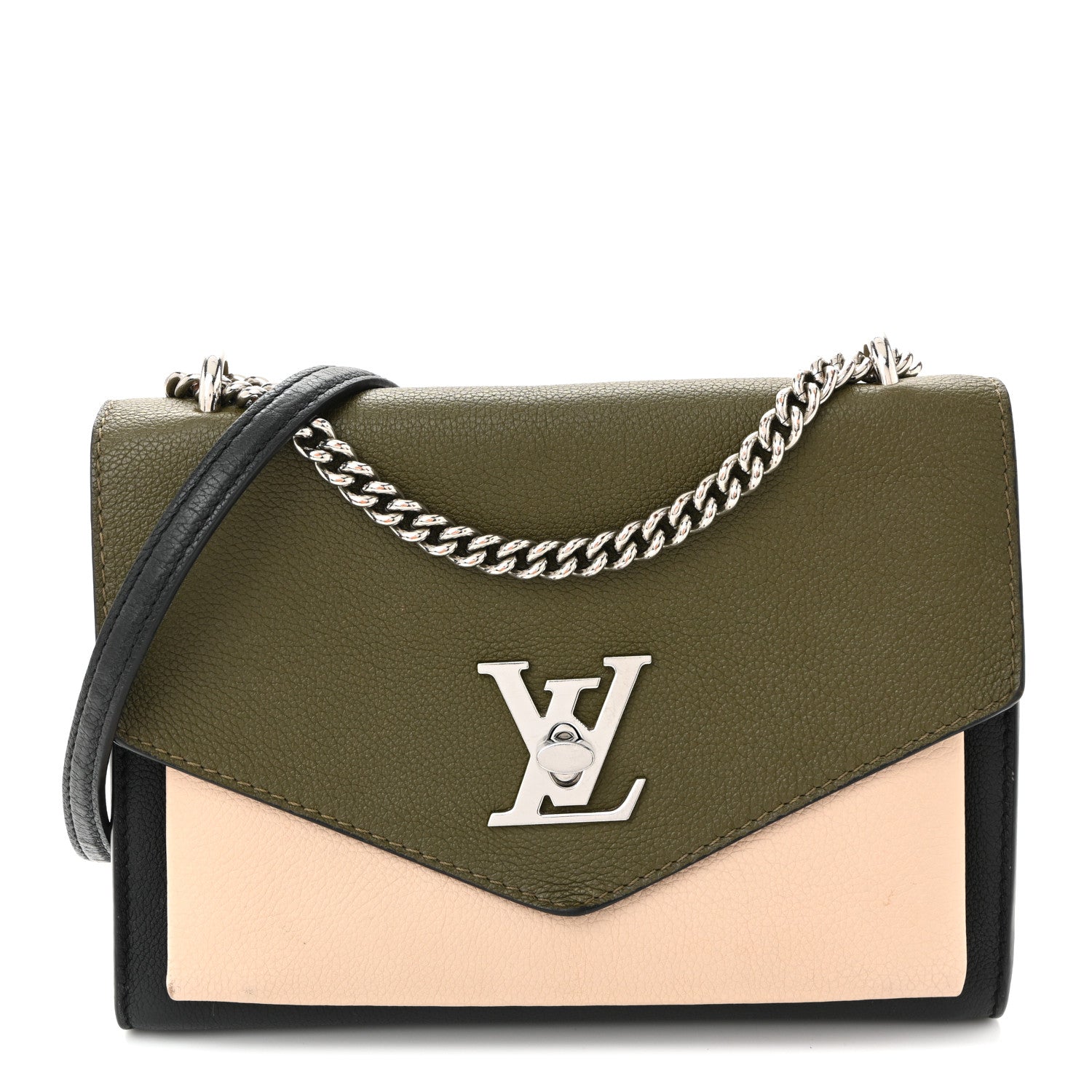 Louis Vuitton Soft Calfskin Mylockme Chain Bag BB Smokey Brown Green 1 of 11