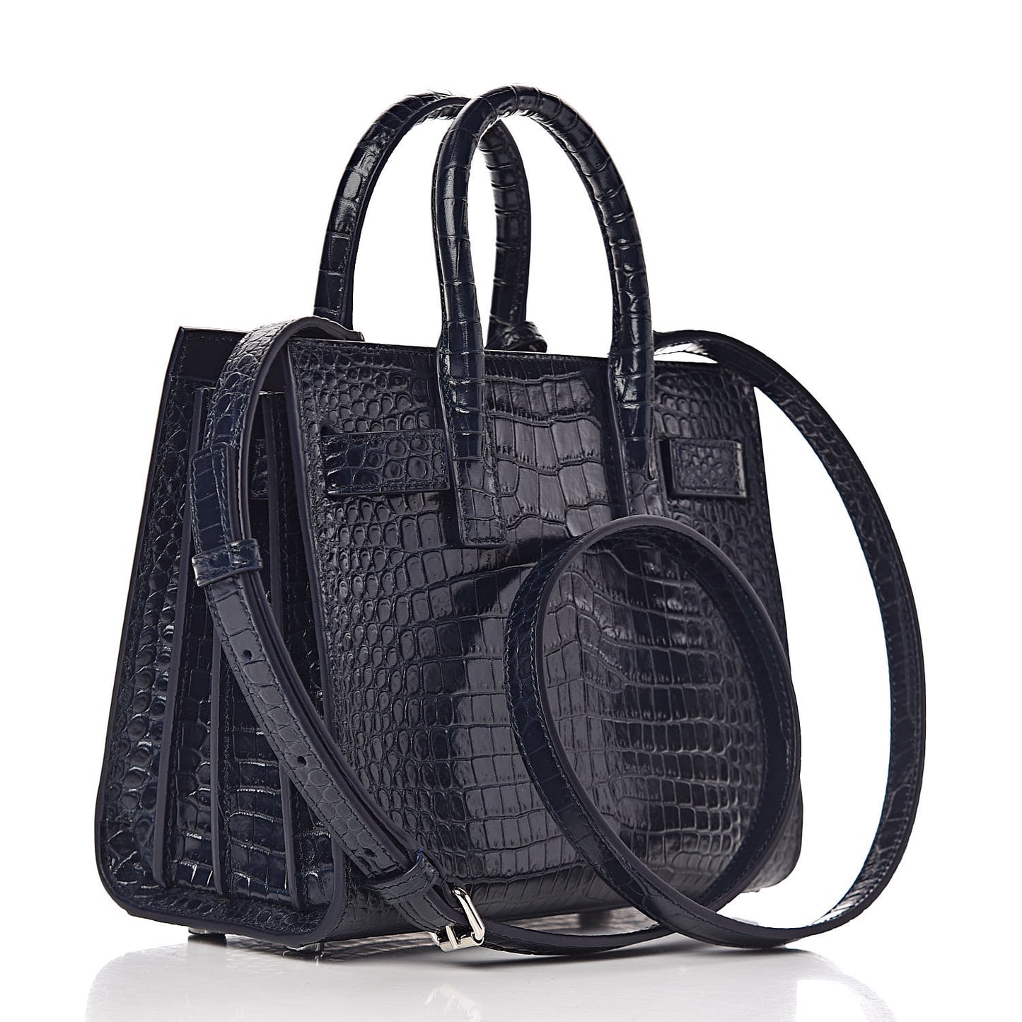 Calfskin Crocodile Embossed Nano Sac De Jour Navy