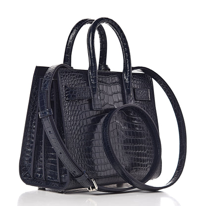 Saint Laurent Calfskin Crocodile Embossed Nano Sac De Jour Navy 3 of 11