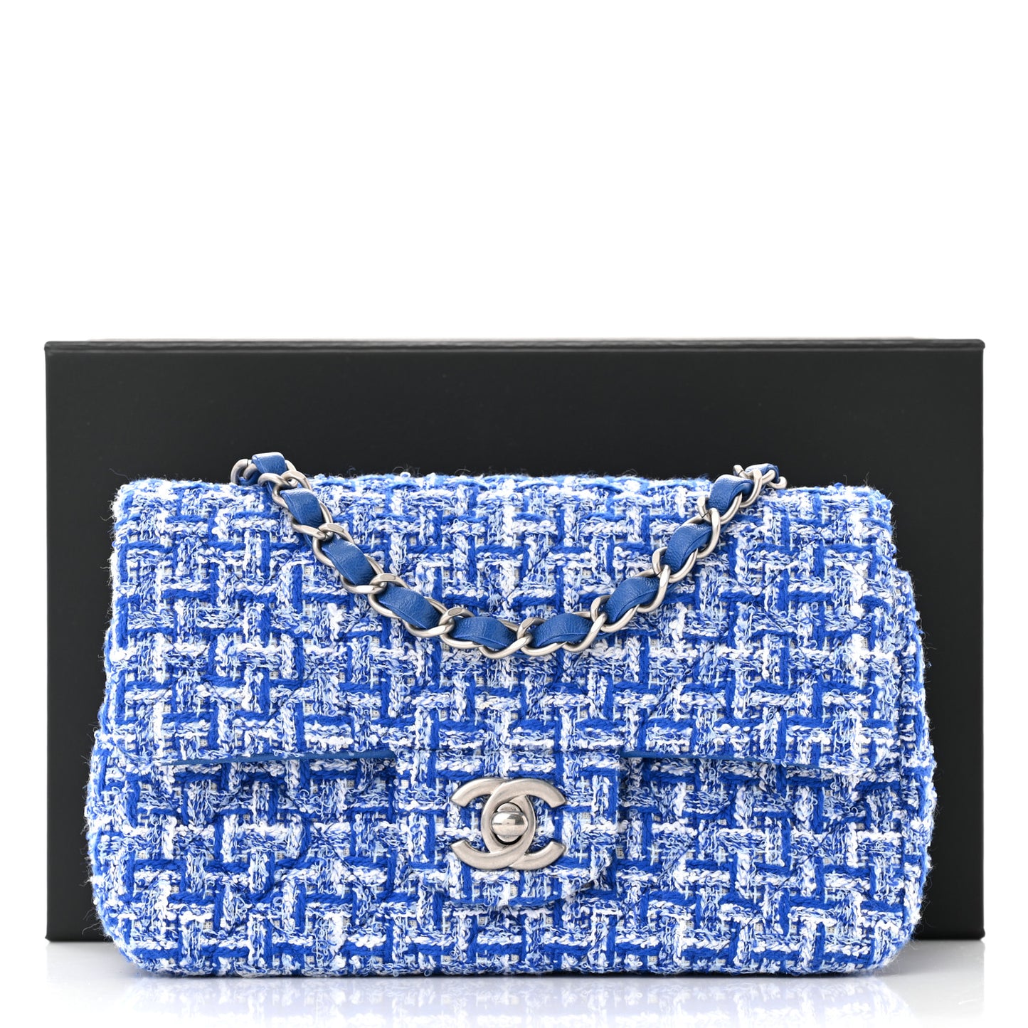 Tweed Quilted Mini Rectangular Flap Blue White