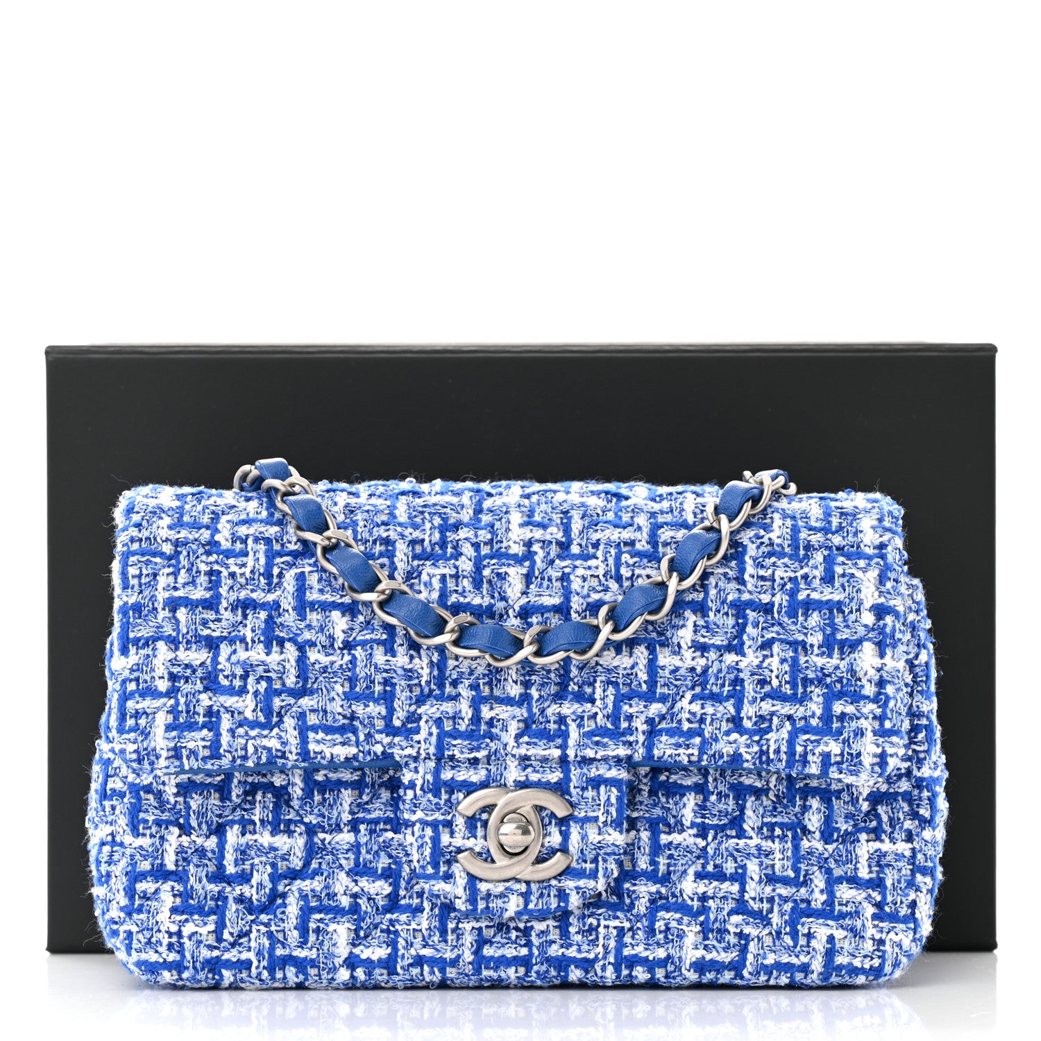 Chanel Tweed Quilted Mini Rectangular Flap Blue White 12 of 12