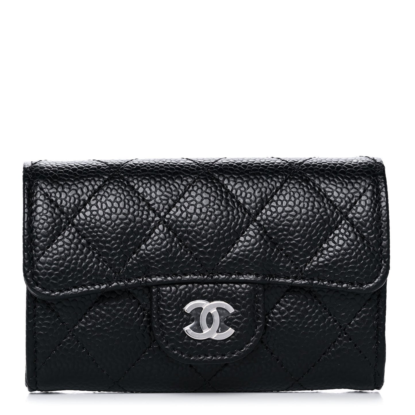 Caviar Quilted Flap Card Holder Wallet Black
