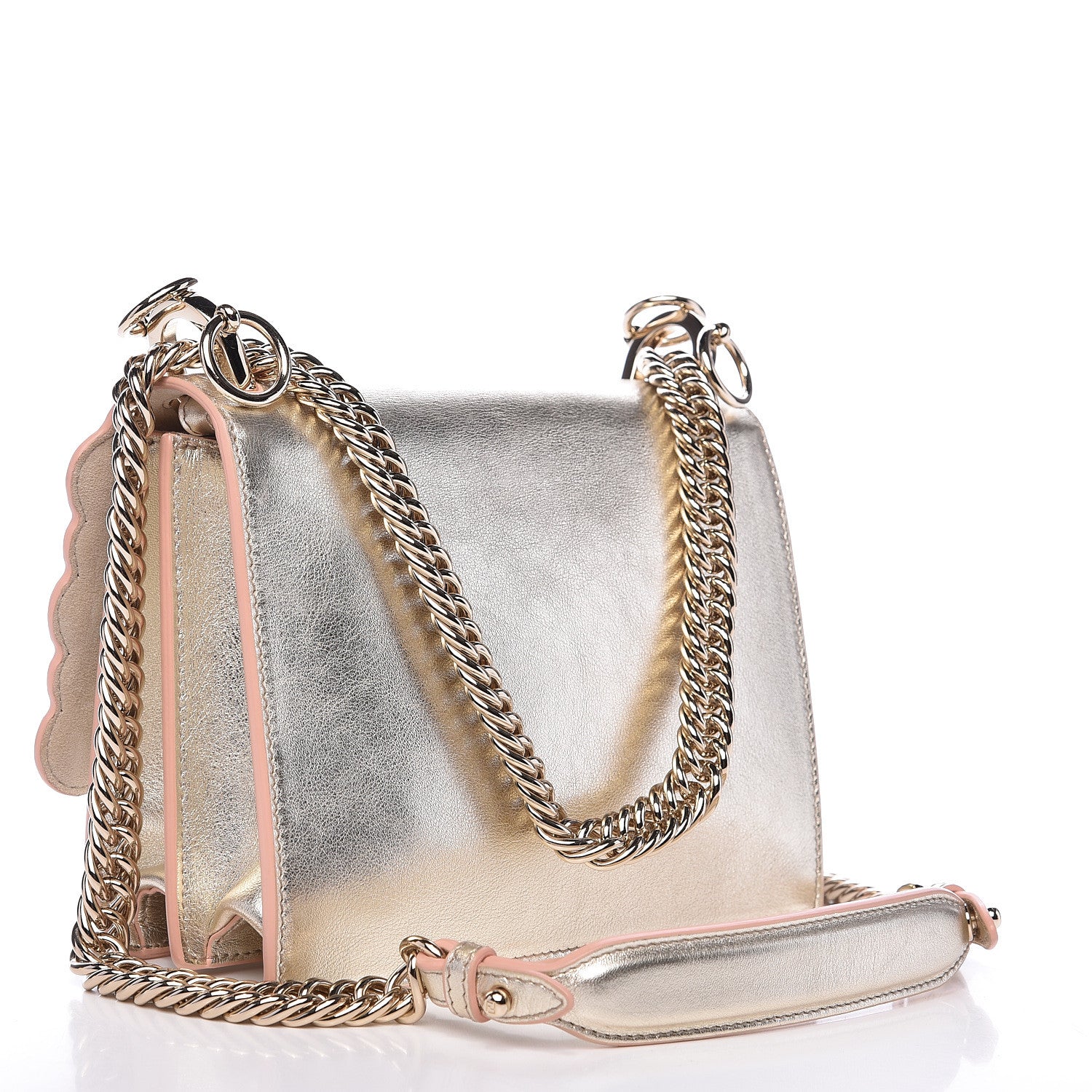 Fendi Vitello Catalan Mirror Scalloped Multi Studded Small Kan I Shoulder Bag Champagne 3 of 12