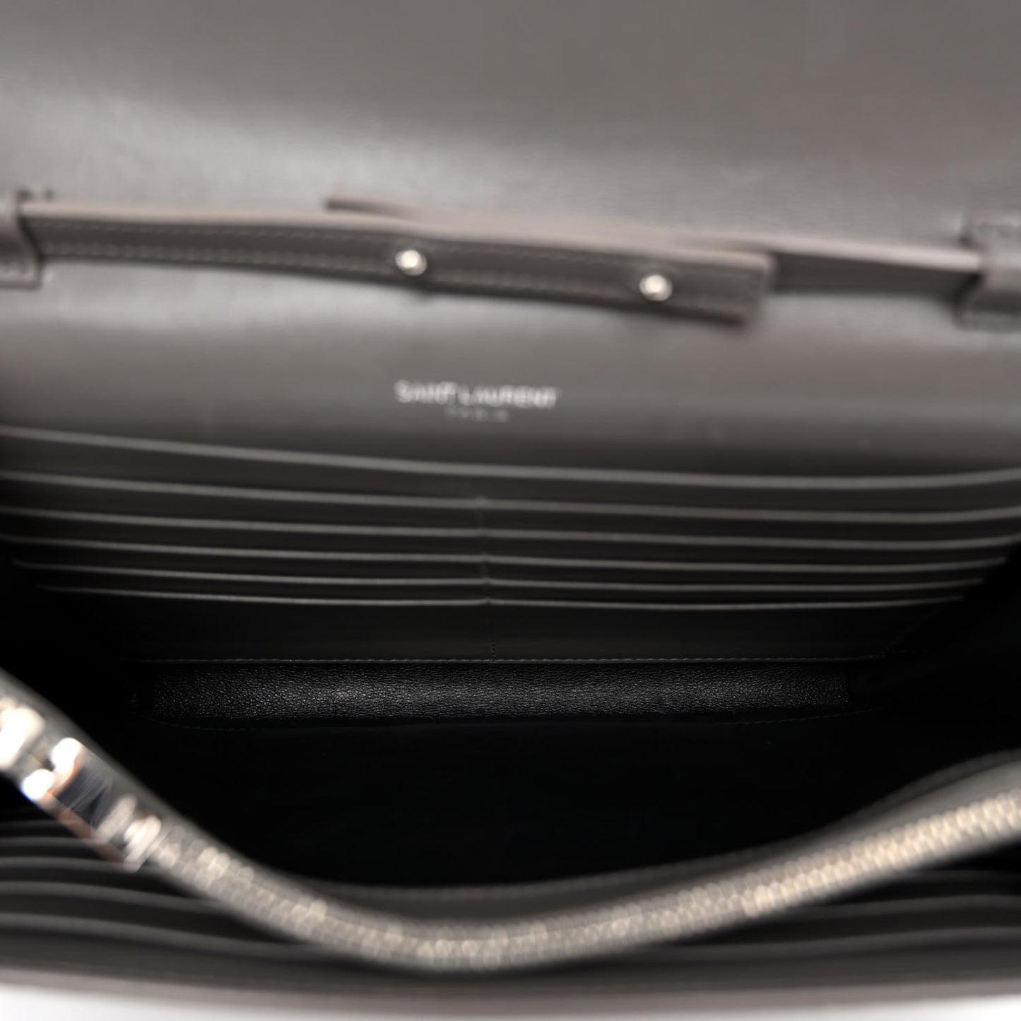 Calfskin Crocodile Embossed Monogram Chain Wallet Fog