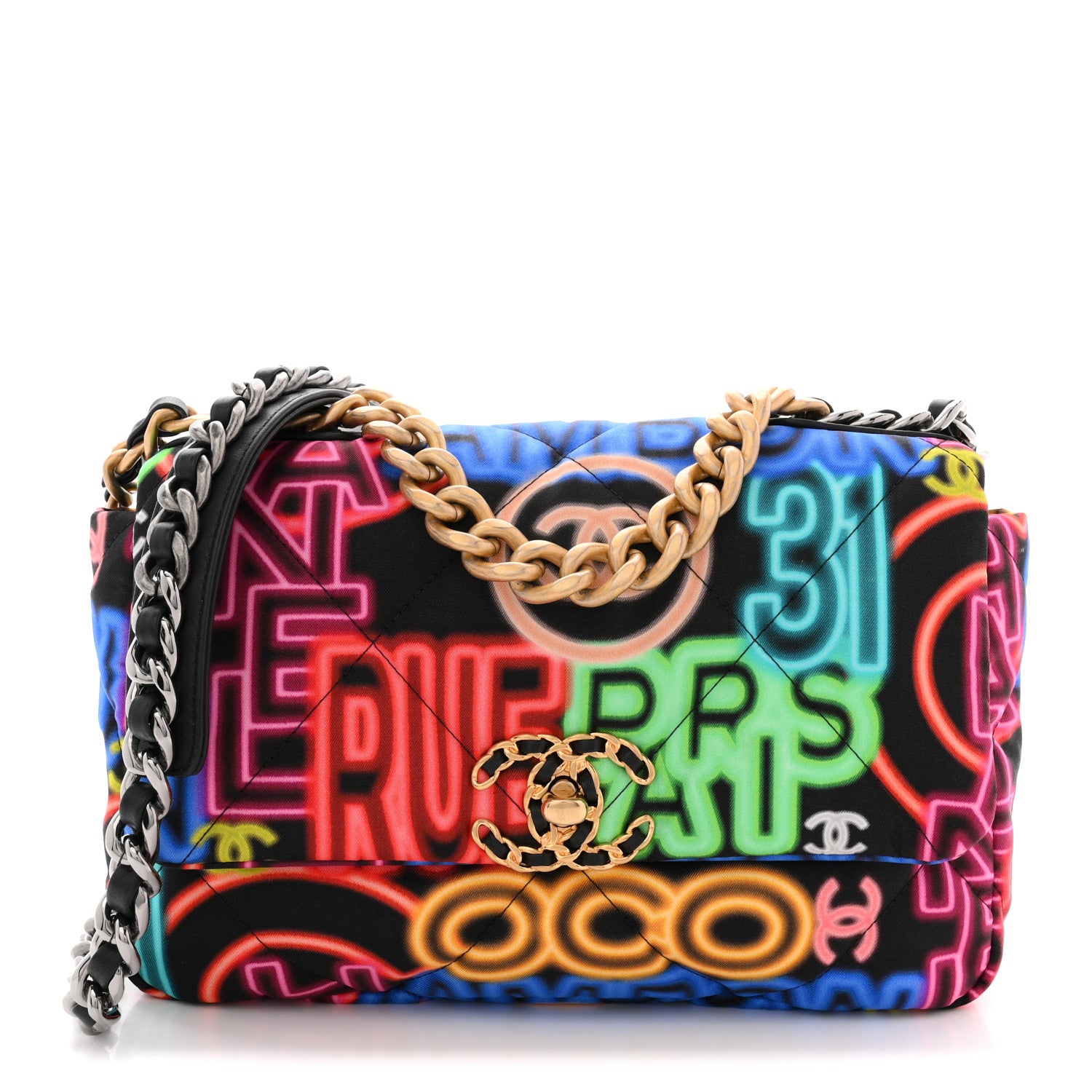 Chanel Fabric Printed Medium Chanel 19 Flap Black Multicolor 1 of 10