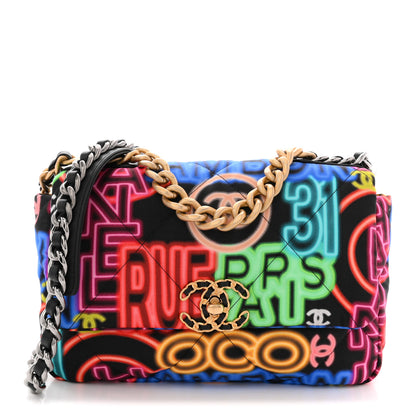 Chanel Fabric Printed Medium Chanel 19 Flap Black Multicolor 1 of 10
