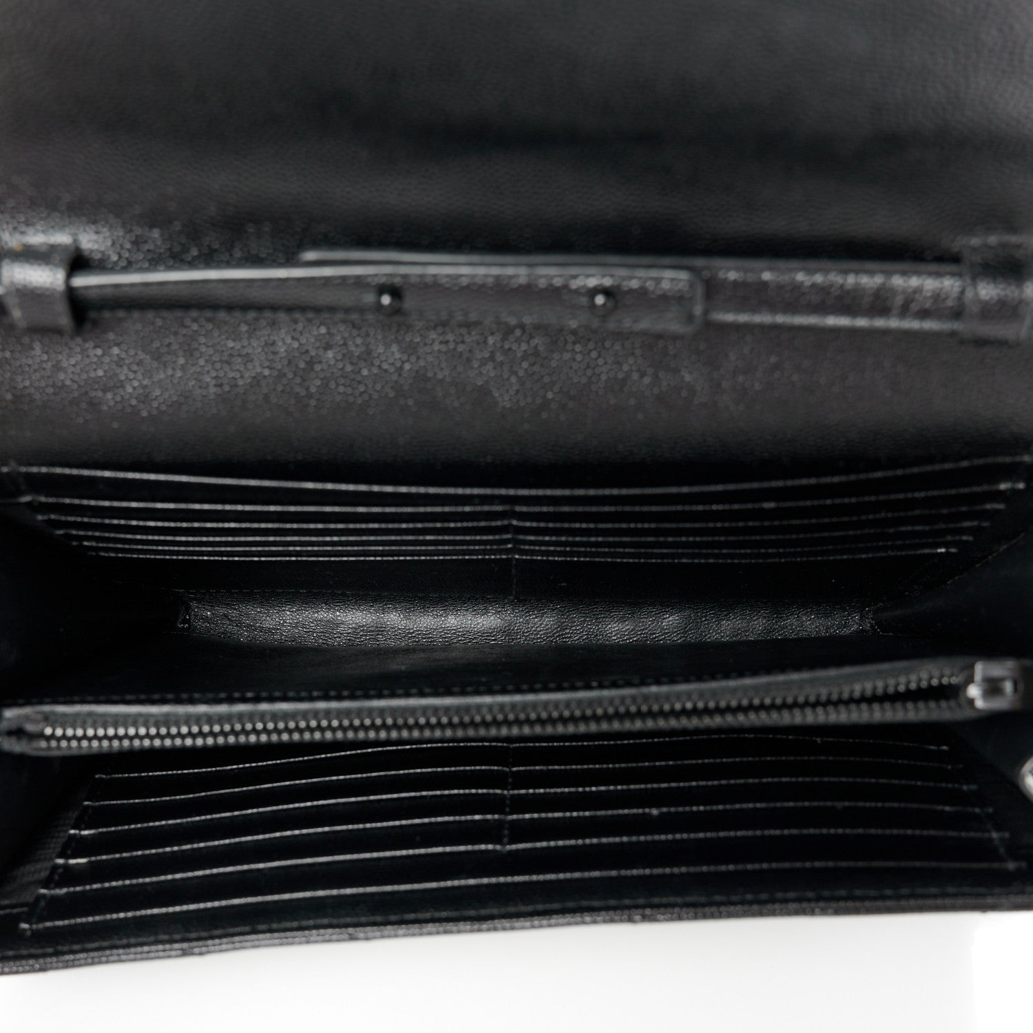 Saint Laurent Grain De Poudre Matelasse Chevron Monogram Monochrome Chain Wallet Black 5 of 10