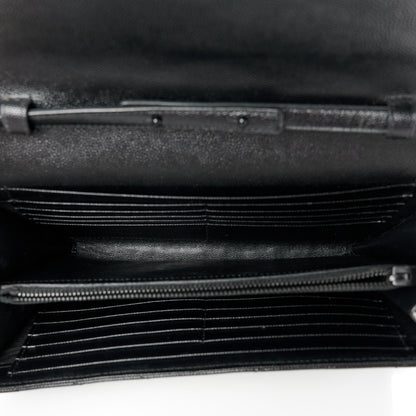 Saint Laurent Grain De Poudre Matelasse Chevron Monogram Monochrome Chain Wallet Black 5 of 10