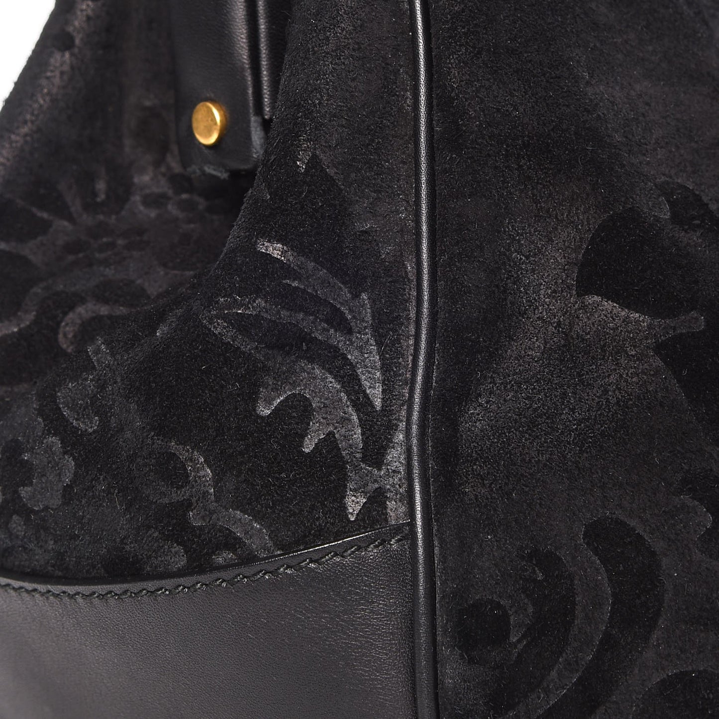 Nubuck Brocade Medium Lady Stirrup Top Handle Black