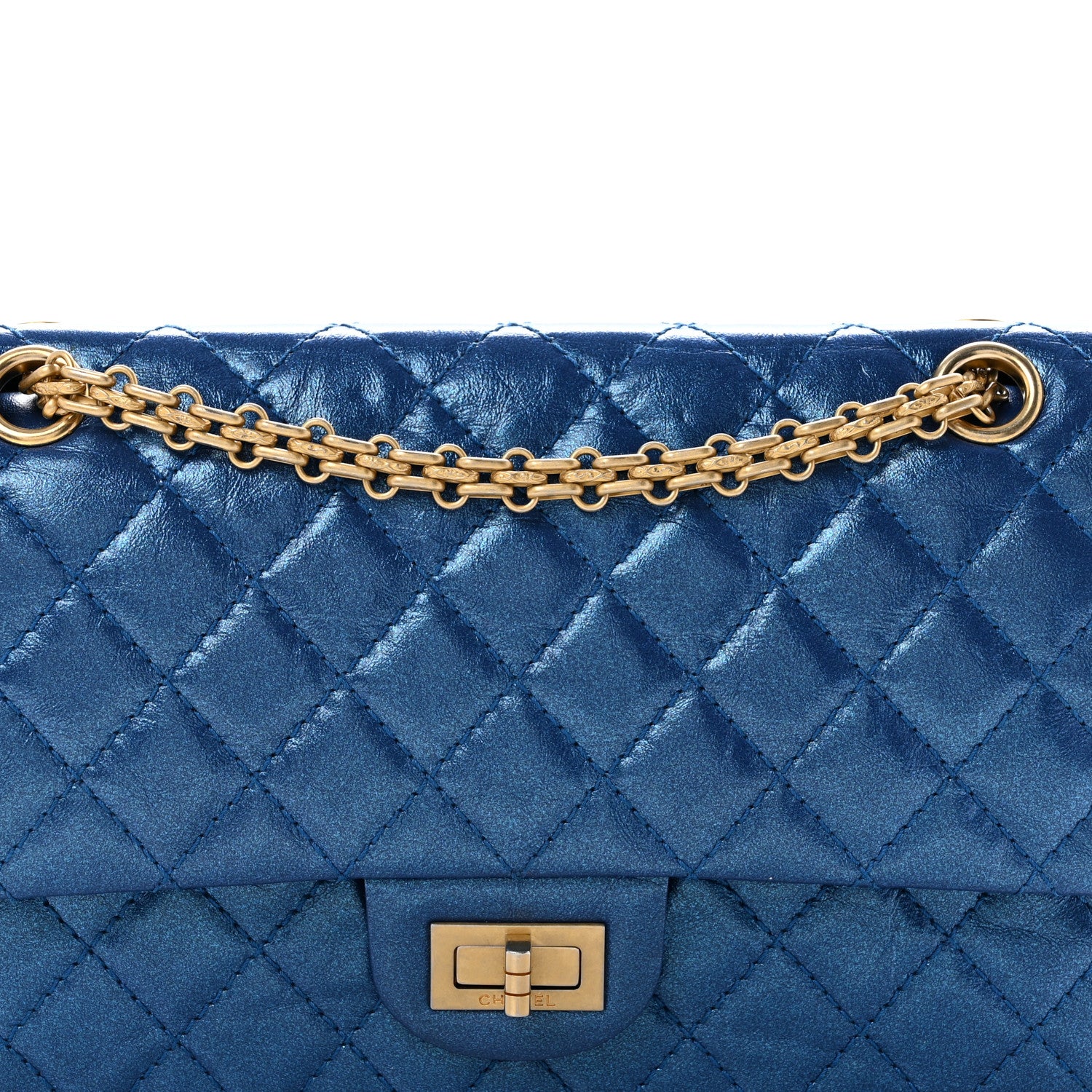 Chanel Metallic Calfskin Quilted 2.55 Reissue 225 Flap Blue 8 of 11