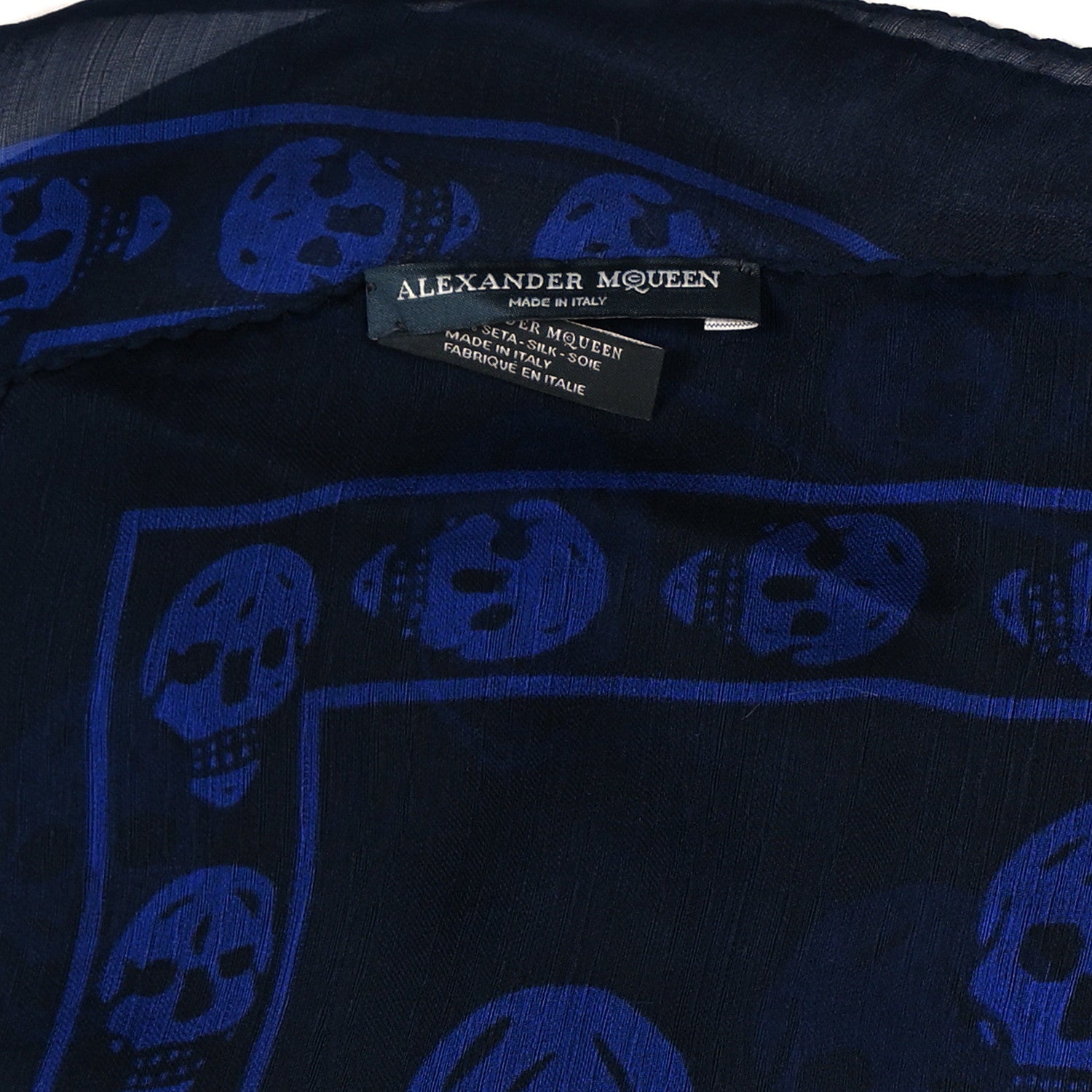 Alexander McQueen Silk Chiffon Skull Scarf Black Blue 3 of 3