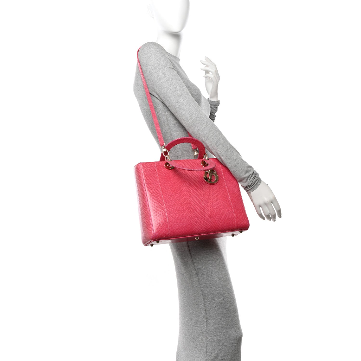 Christian Dior Snakeskin Large Lady Dior Pink 2 of 16